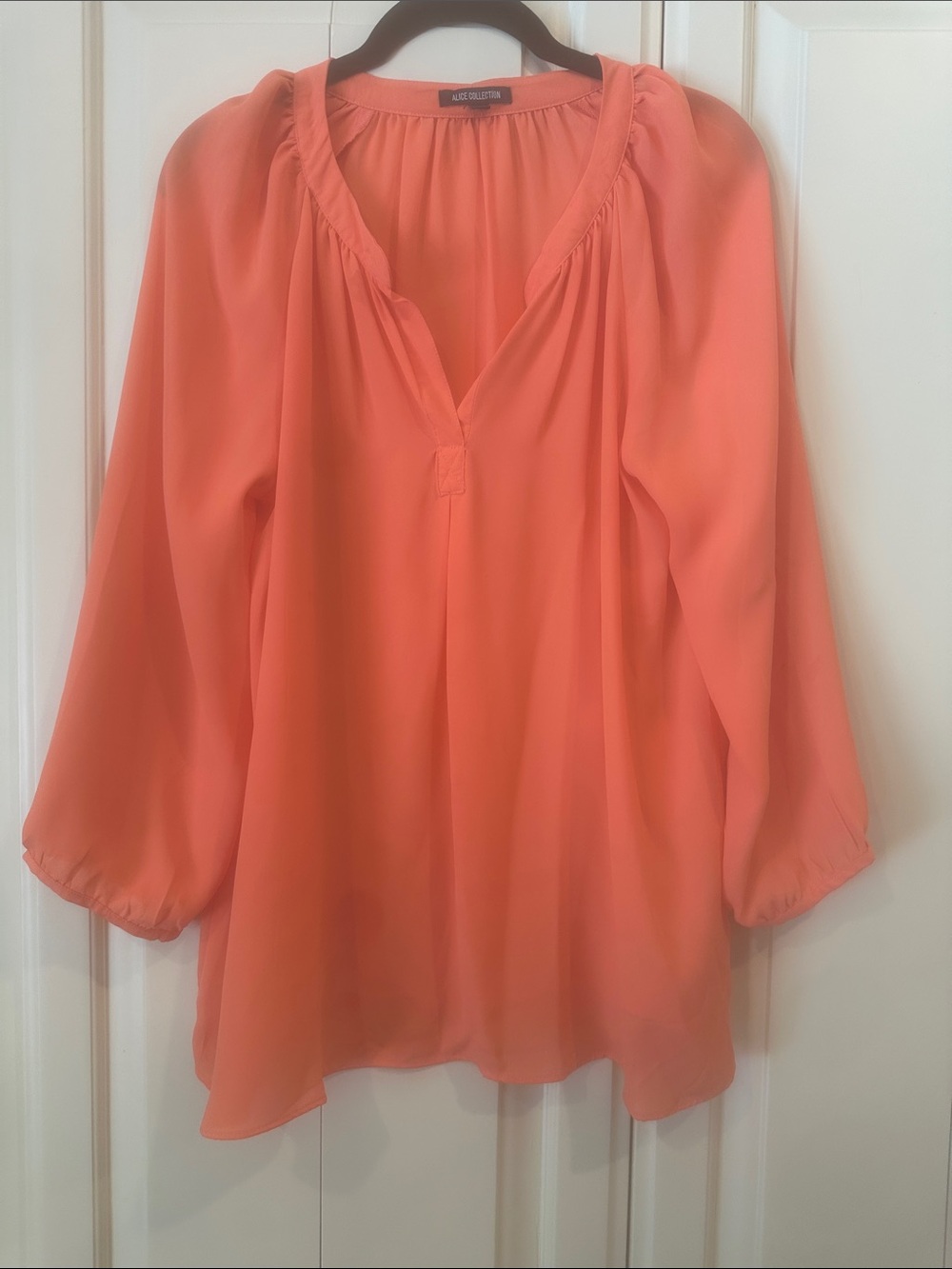 Alice Collection Coral Split-Neck Peasant Blouse